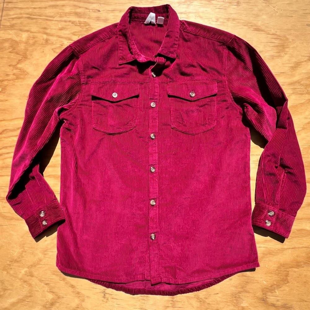 Roxy Corduroy Button Down Shirt Magenta Pink Long Sleeve Pockets Womens Small